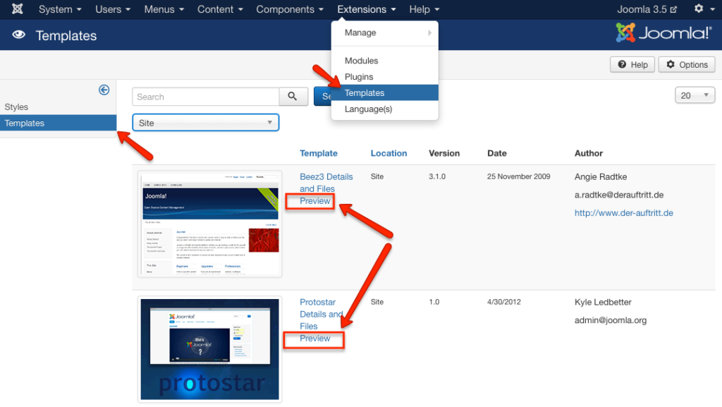 Figure 6: Template Manager - Site Templates