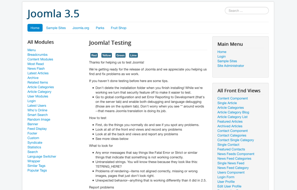 Figure 10: Test Joomla data