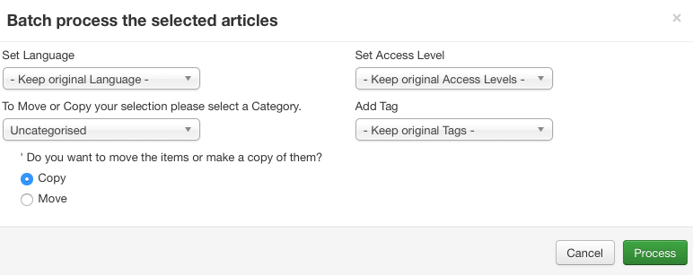 Figure 2: Copy articles in a batch