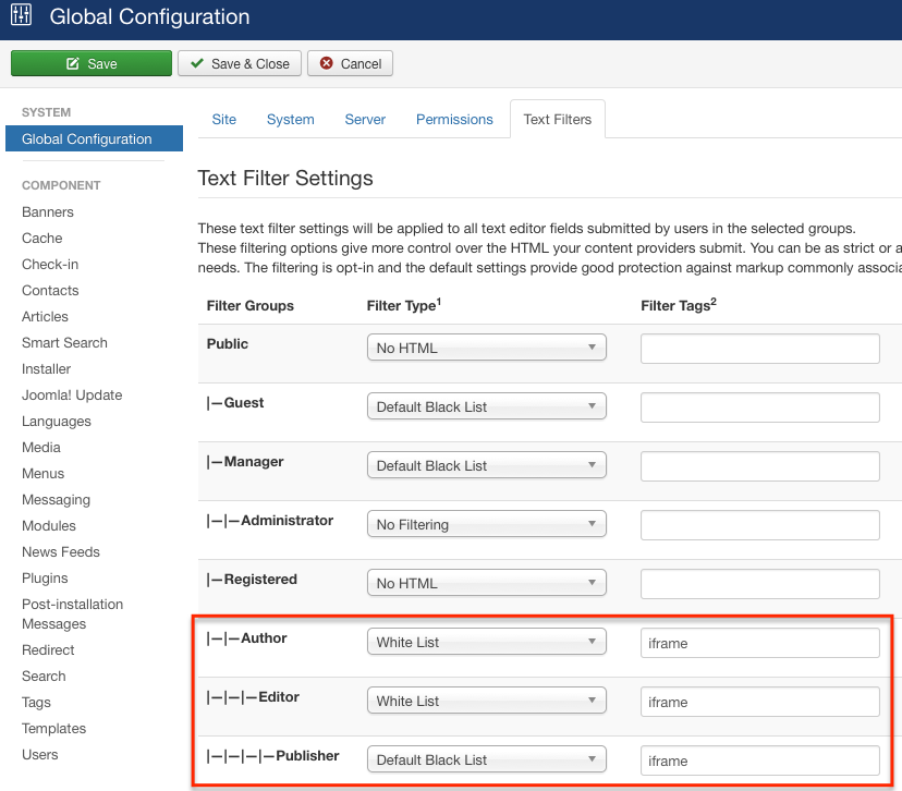 Figure 4: White List for several user groups