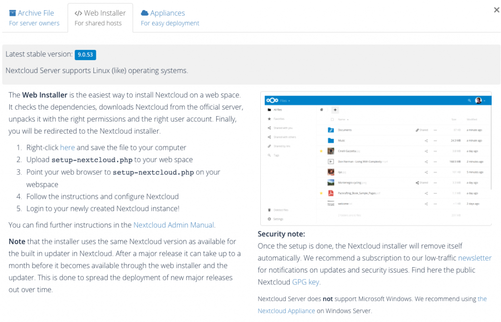 Nextcloud - Webinstaller