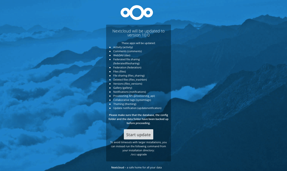 Nextcloud 10 - Database Update