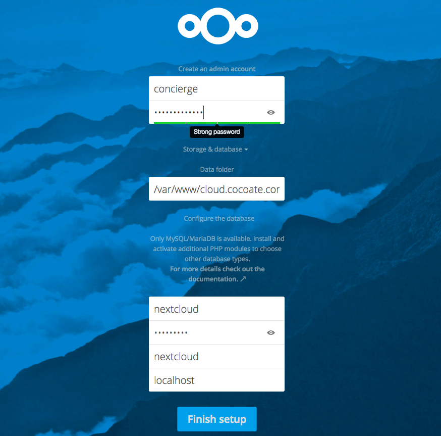 Nextcloud - database configuration