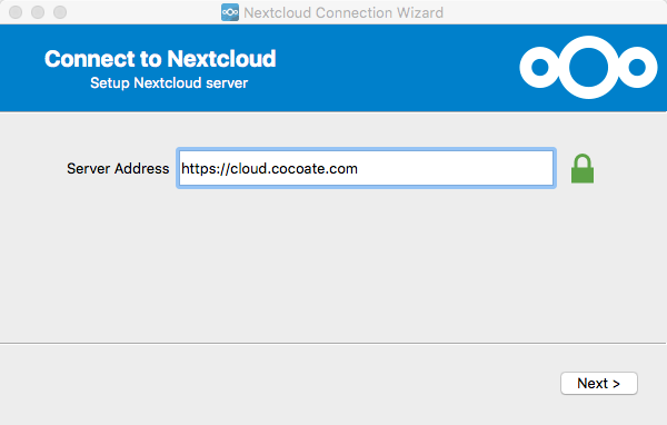 Nextcloud Connection Wizard - Server Address