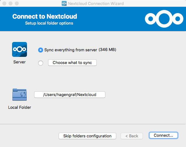 Nextcloud Connection Wizard - Setup local folder options