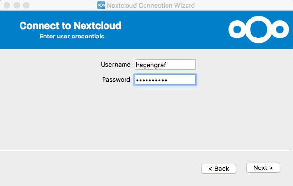 Nextcloud Connection Wizard - User Credentials