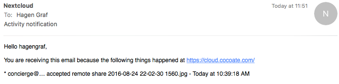 Nextcloud - Sharing - notification email