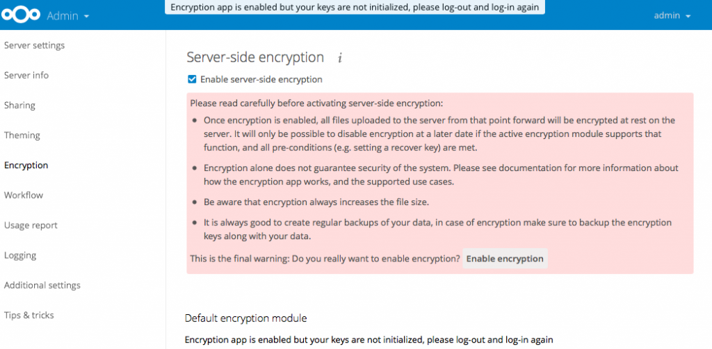Enable server-side encryption 