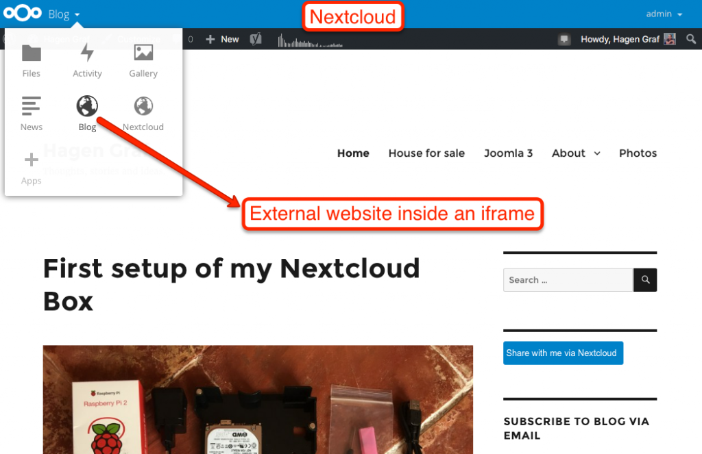 External website in an iframe