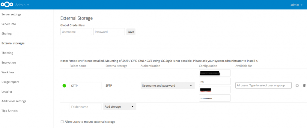 External Storage Configuration