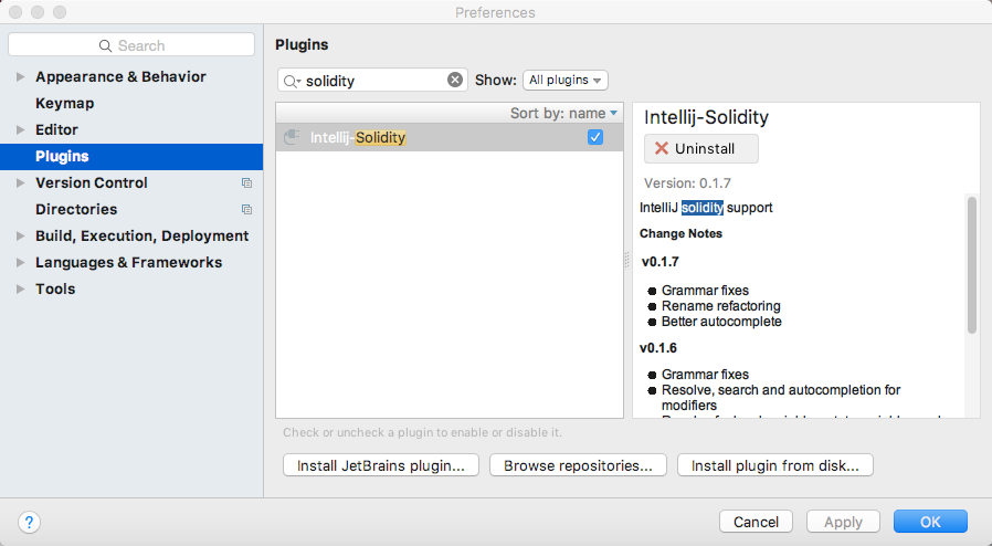 Intellij-Solidity Plugin