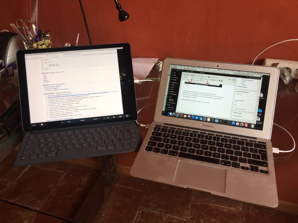 Links iPadPro 12,9 Zoll - rechts MacBookAir 11 Zoll